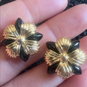 Louis Vuitton Gold and Black Floral Studs